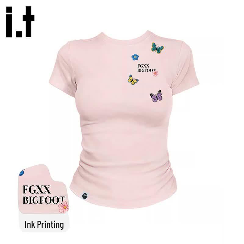 Fingercroxx Women s Butterfly Print Slim Fit T-Shirt M