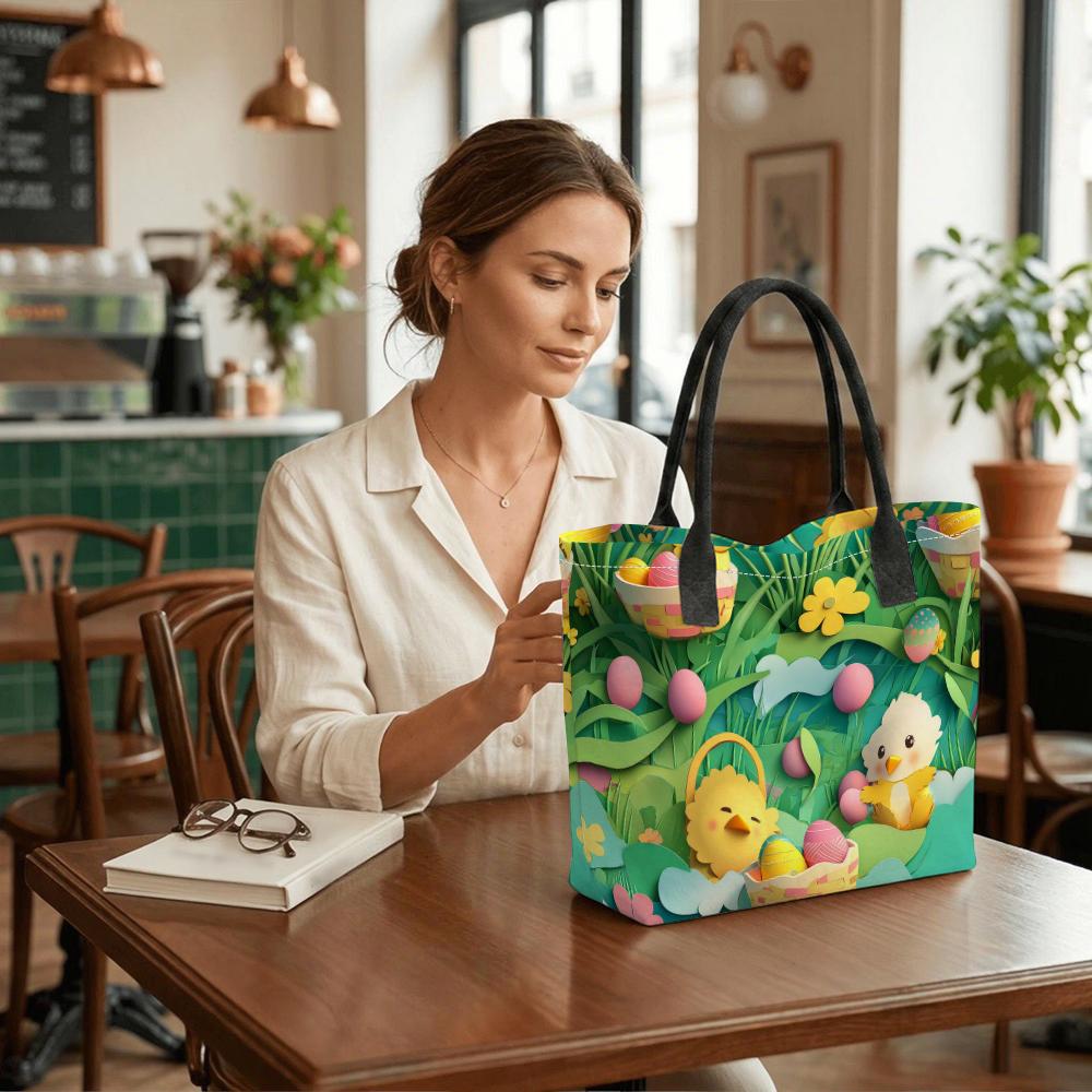 Easter Cute Chick Print Tote Bag Casual Large Capacity Handbag for Daily Use