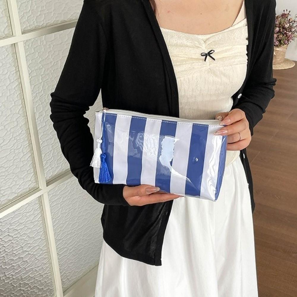 Large Capacity Striped Cosmetic Bag Waterproof Beach Storage Bag Fashion PVC Toiletry Bag Women
