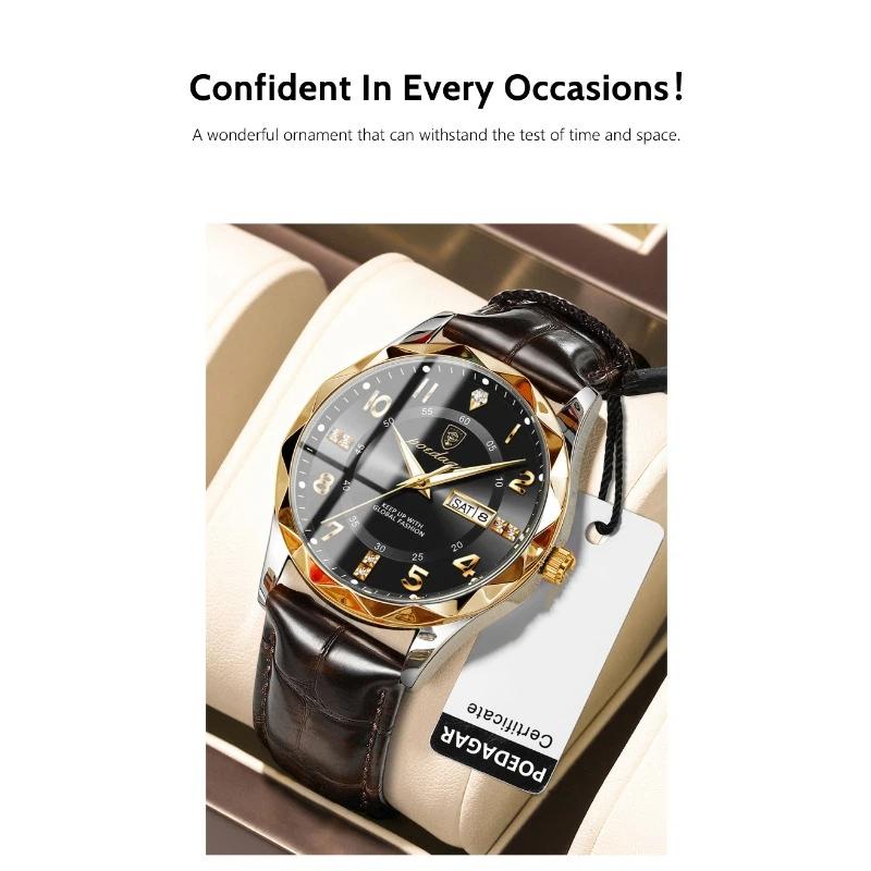 POEDAGAR Orologi di Lusso di Alta Qualità per Uomo Sportivi Quarzo Pelle Impermeabile Luminosi Data Giorno Orologio Maschile Reloj