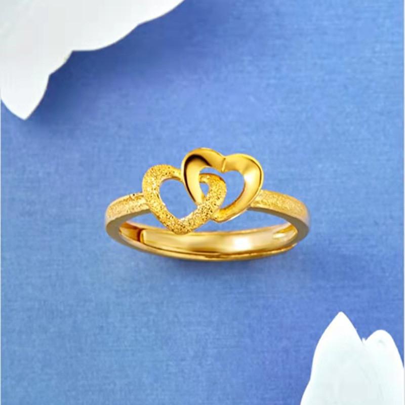 Heart Goldplated Fashionable Ring With Adjustable Fit Captivating Double Heart Design For Women