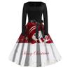 Women's Casual Fashion Christmas Print Square Neck Vintage Dress for Holiday Party