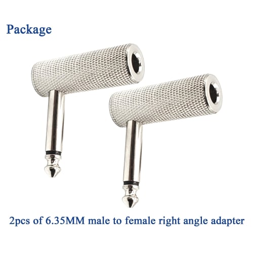 1/4" 6.35mm Right Angle Adapter Male To Female 90 Degree TS Connector for Guitar, Brass, 2pcs