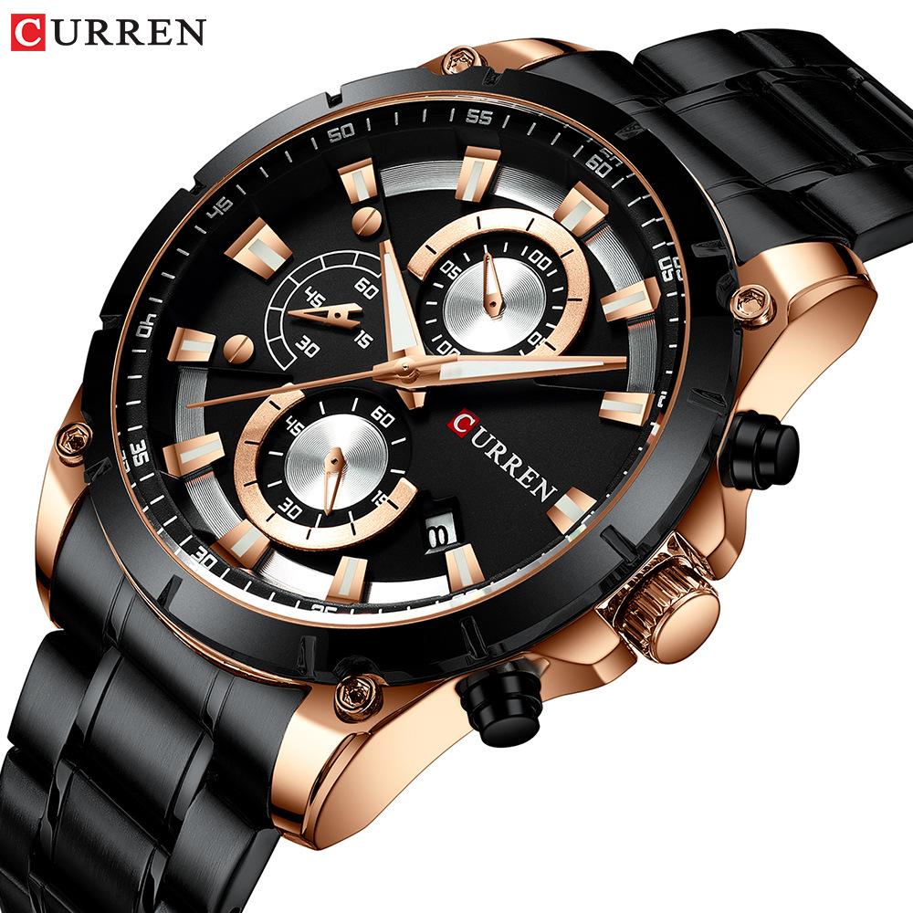 CURREN Men's Watch Analog Chronograph Waterproof Luminous Date Fashionable Design Stainless Steel Quartz Wrist Watch for Business