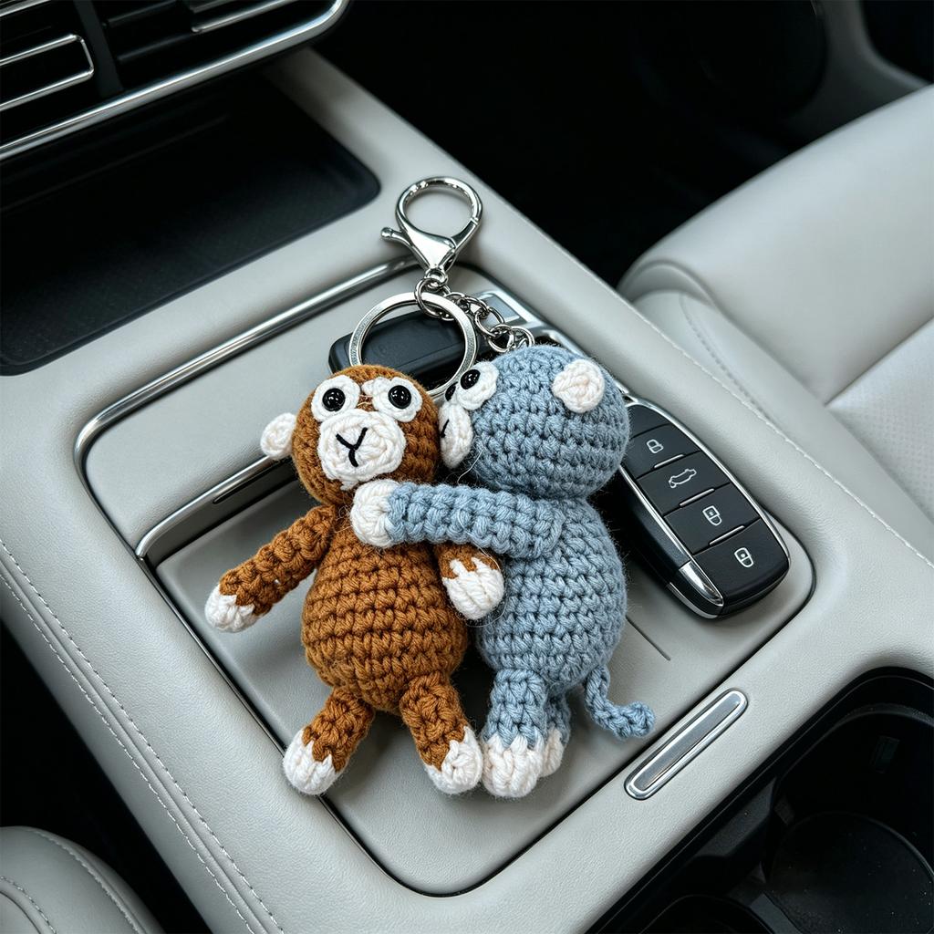 Cute Hand Crocheted Monkey Key Holder Keychain Suitable For Motorcycles Key And Backpack Purse Charms Stylish Decoration