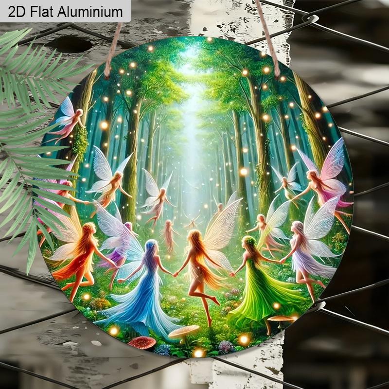 2D Flat 1pc Fairies Aluminium Decoration Plaque, Enchanted Forest Fairies Dancing Decor Sign, Room Decor, Fantasy Lovers' Home Decor, Garden Decor