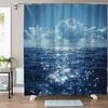 1pc Elegant Dark Night Sea Shower Curtain - Digital Print Polyester, Woven with Starry Ocean & Clouds Design, Machine Washable,