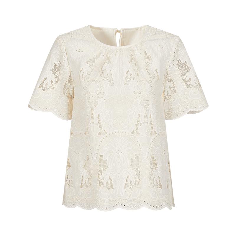 JUZI Annakao French Embossed Lace Short-Sleeve Top XL
