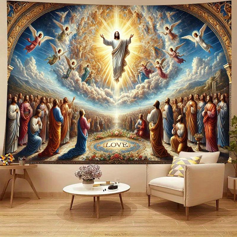 Jesus Christus Wandteppich Wandbehang Religiöse Himmelfahrt Kunst Mit Engeln Wolken Wanddeko Für Wohnzimmer Schlafzimmer Heimtextilien