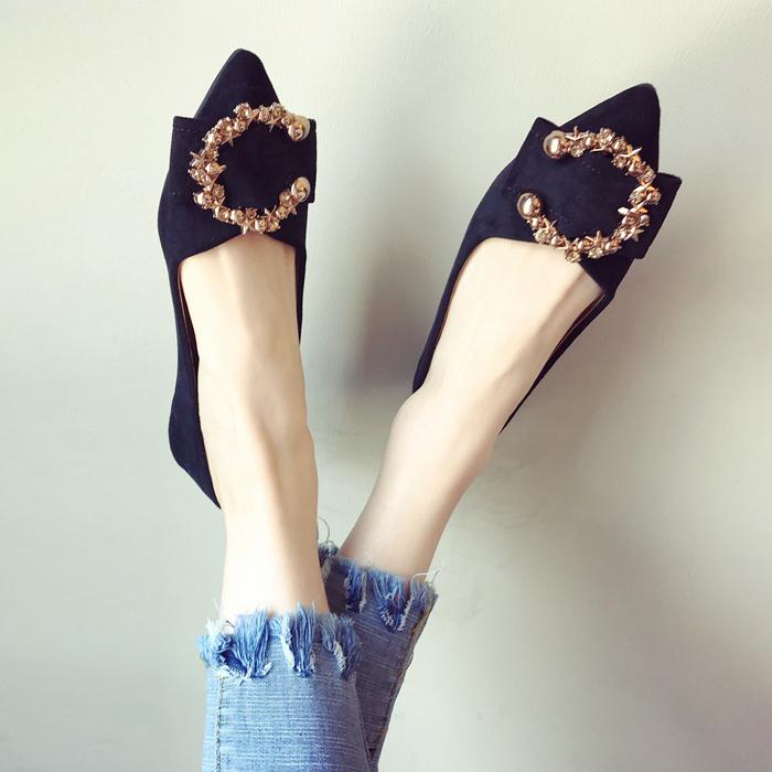 

Fashion Fashion 2025 Spring and Summer New Women s Shoes Large Size Metal Buckle Shallow Mouth Pointed Flat Shoe for Women 32 чёрный