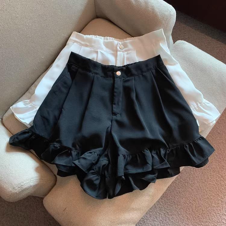 2024 Jesień Damskie Słodkie Falbanki Wysoki Stan Styl Kolegialny Luźne Szorty