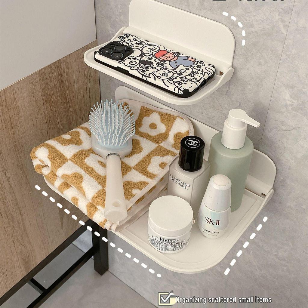 Wall-Mounted Bedside Folding Storage Rack & Phone Holder for Bathroom and Bunk Beds