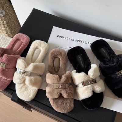 Plush Flat-bottomed Slippers Gentle Celebrity Autumn Fluffy Slippers Women's Flat Bottom