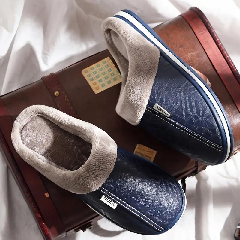Vyriškos kailinės šlepetės Žieminės namų šlepetės Vandeniui atsparios PU odos Neslystančios Aksominės Šiltos šlepetės Miegamojo batai Vidaus Vyrams