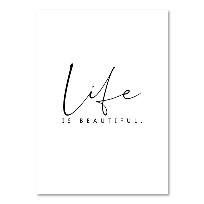 Schwarz-weißes Lebenszitat auf Leinwand, Gemälde im skandinavischen Stil, Liebesposter und Druck, nordische Wandbilder für Wohnzimmer, Heimdekoration