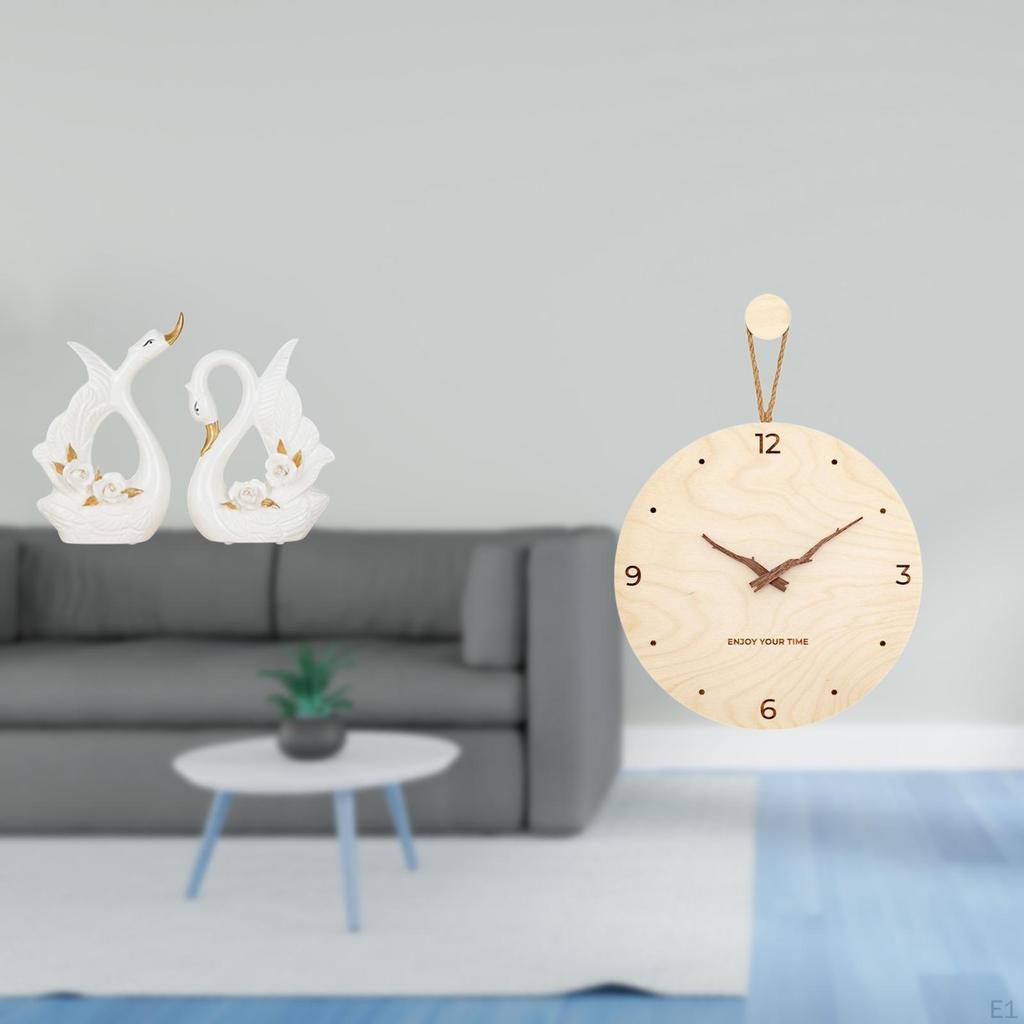 Elegant Ceramic Swan And Wood Wall Clock Minimalist Modern Nordic Decorative Sculpture Ornament for