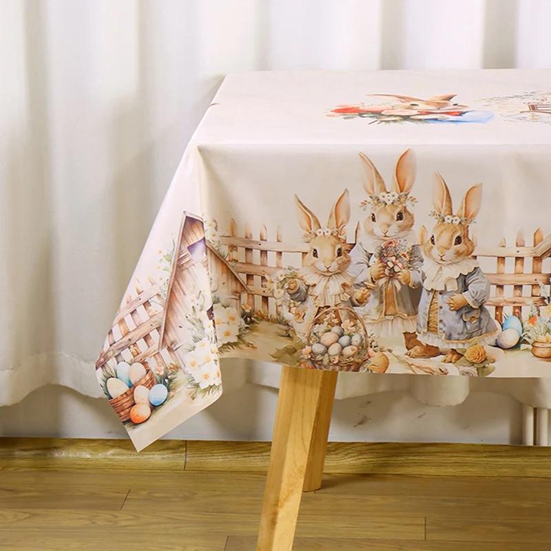 Vintage Easter Bunny Eggs Tablecloths Holiday Party Decor Spring Floral Rectangle/Round Table Cover Easter Decorations For Home