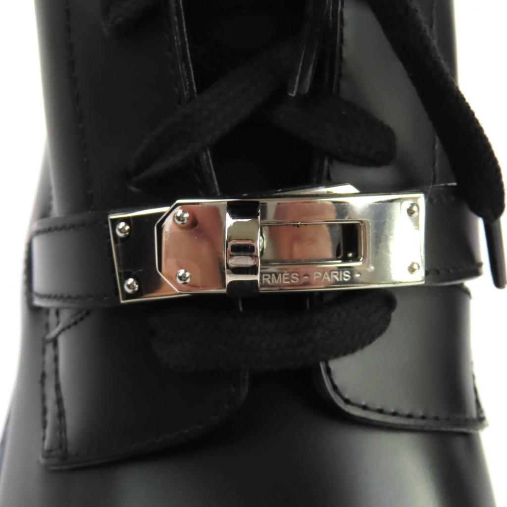 HERMES short boots funk Kelly Buckle Lace Up black leather Women 38 Used