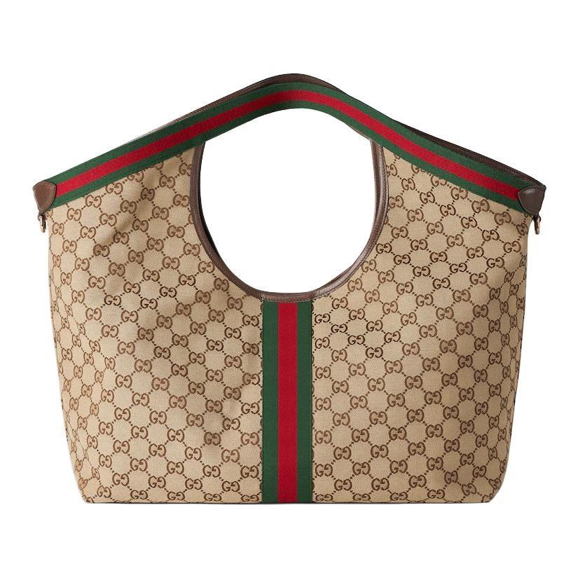 Gucci GG Canvas Tote Bag, Shopping Bag, Shoulder Bag, Handbag Large Women's Beige & Dark Brown 853971-FAFFP-2547