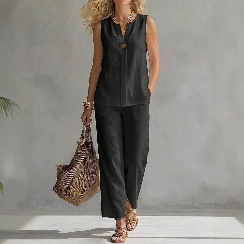2026 European and American cross-border summer Amazon's new casual women's sleeveless V-neck top set