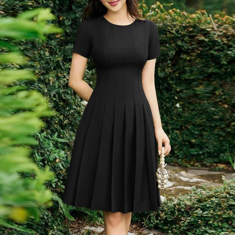 ZANZEA Kadın Yazlık Günlük Yuvarlak Yaka Kısa Kollu Elbise