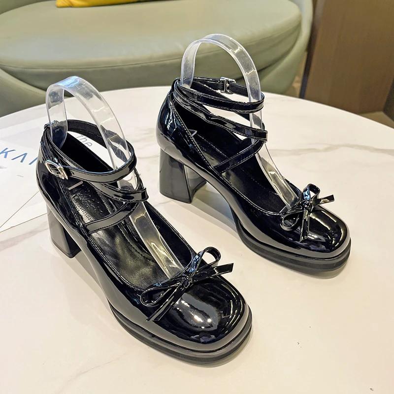 Retro Cross-Tie Pumps Casual Summer Round Toe Shoes Ladies Sweet Fashion Shoes Woman Bow Design