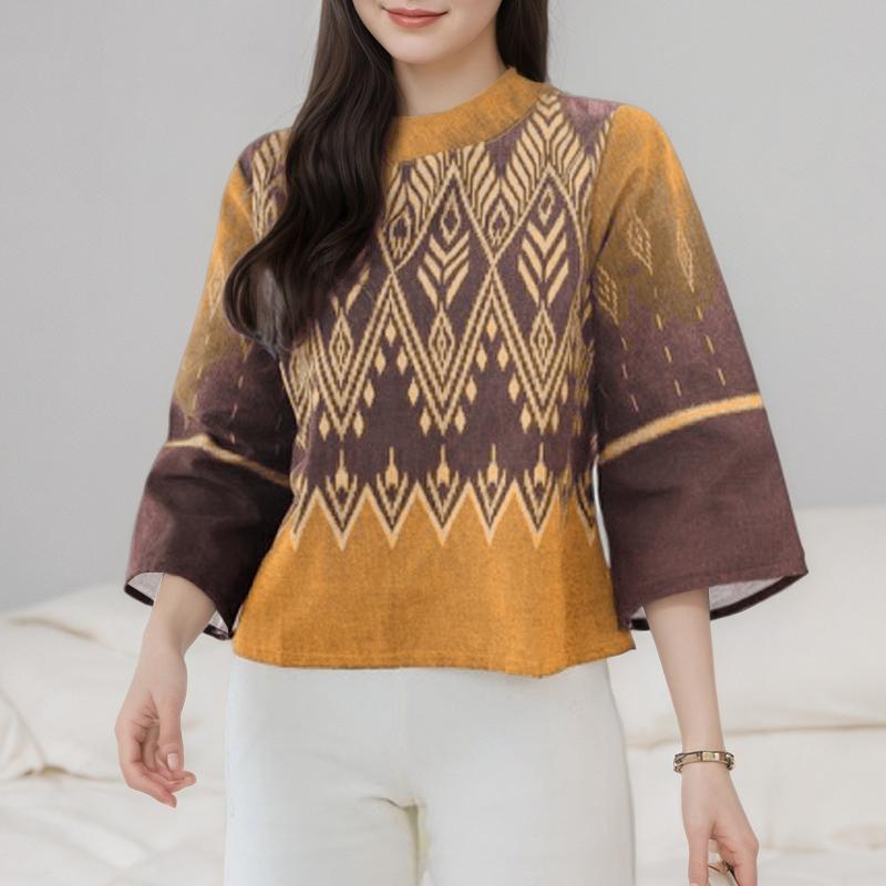 ZANZEA Women Casual O-neck 3/4 Sleeve Loose Vintage Print Blouse