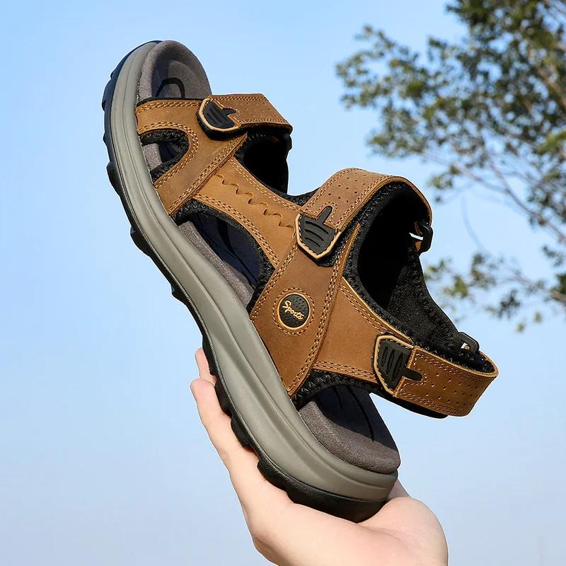 Fashion Mens Sandals Summer Leather Shoes Men Outdoor Casual Lightweight Beach Sandals Fashion Men Shoes Zapatos Para Hombre Big Size 48