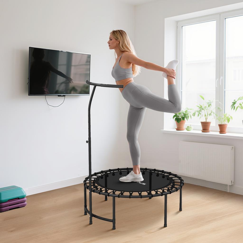 Rebounder Trampoline, 5-Level Adjustable Handle, Workout Trampoline, Black