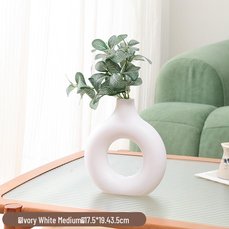 Retro Faux Ceramic Flower Vase - Simple Plastic Ornament for Dried or Real Flowers in Living Room
