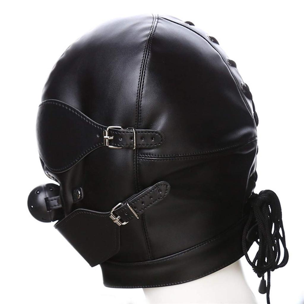 Ifukens Full Head PU Leather with Gag and Bondage Kinky Fetish SM Full Head Adult Black Full Head Mask Black Ball Leather Mask Mask, Ball, Mask, Mask,