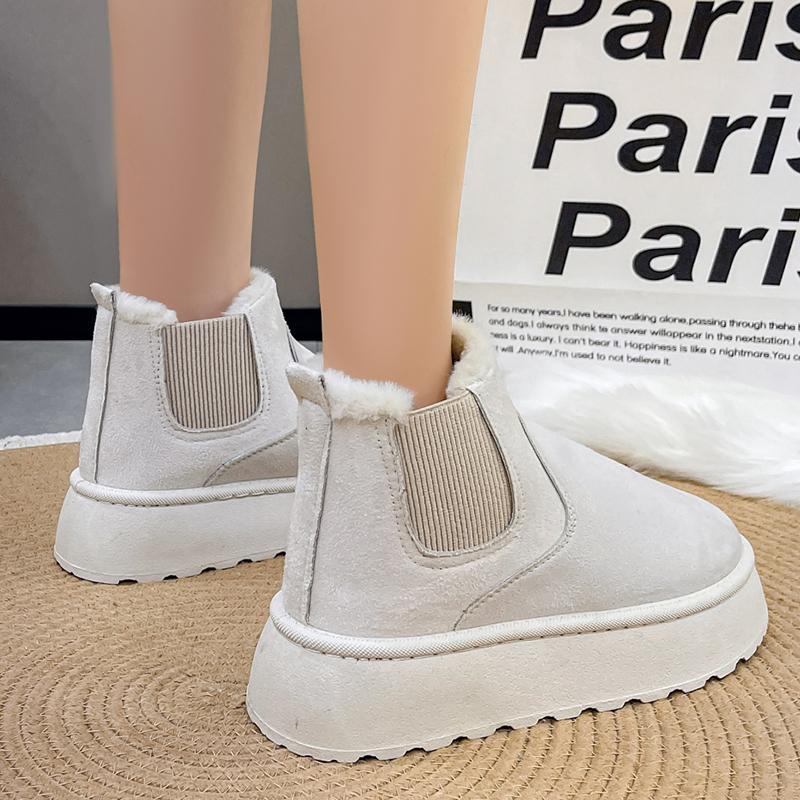 fashion Winter Plush Platform Snow Boots Women Solid Color Non Slip Warm Cotton Shoes Woman Plus Size Thick Bottom Slip On Ankle Boots