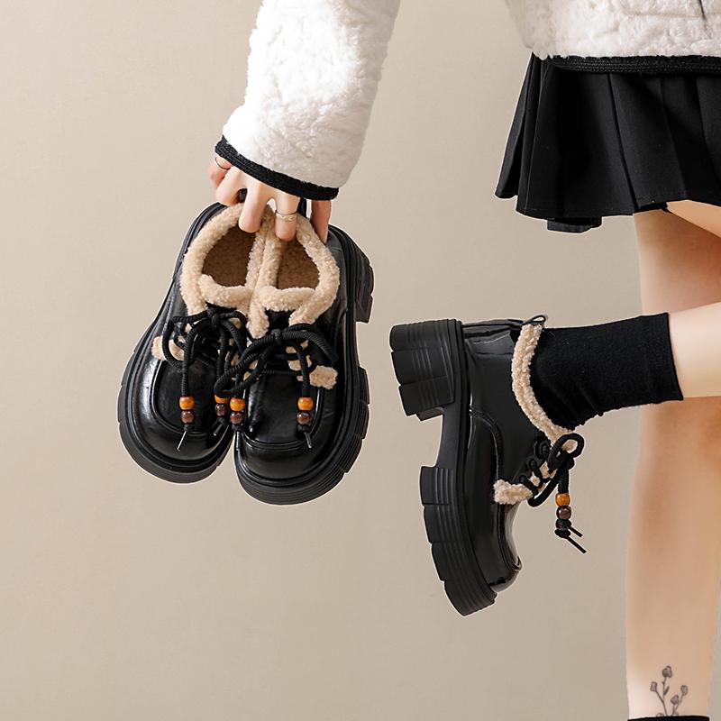 TUINANLE Winter Women's Furry Loafer Shoes, Warm Plush Lined Slip-on Flat Boots, Casual Fur Ankle Booties