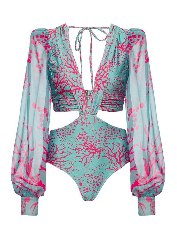 2026 Women's European & American Plus Size Long Sleeve One-Piece Bikini