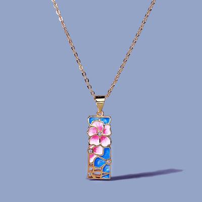 Exquisite Ladies Pink Flower Pendant Color Epoxy Necklace Fashion Jewelry Handmade Enamel Necklace for Women