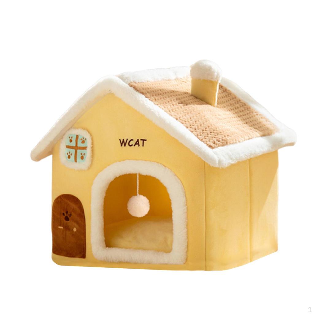 Cat House Activity Center Small Pet Shelter Washable Thickened Cushion Playing Hut Winter Cave