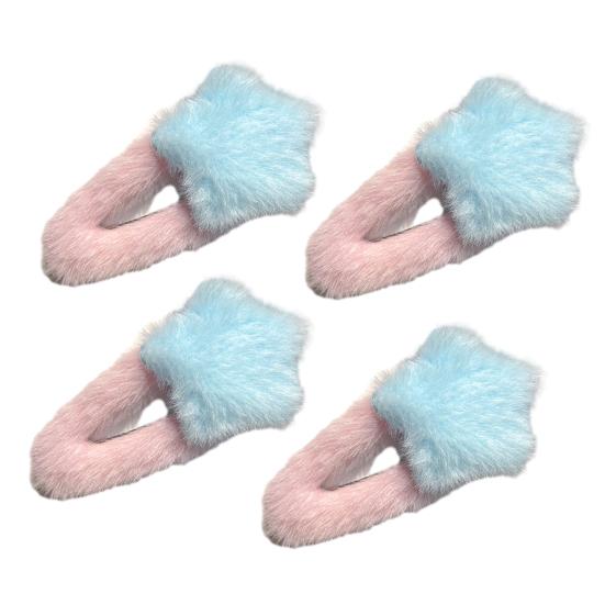 4Pcs Hairpin Plush Star Shape Bang Hair Clamp Kids Warm Autumn Winter Hair Clip Firm Hold No Scratch Hair Accessory