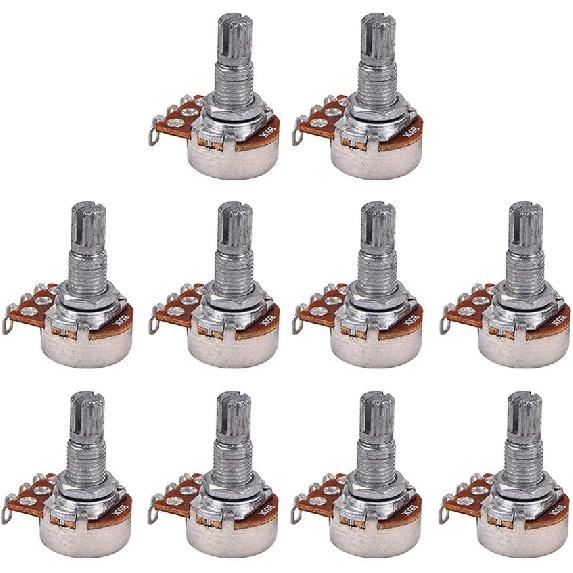 Artibetter 10pcs B50k Bass Pots Potentiometer Long Knurled Split Shaft Audio Taper Low Friction for Guitar Bass Parts Full Size