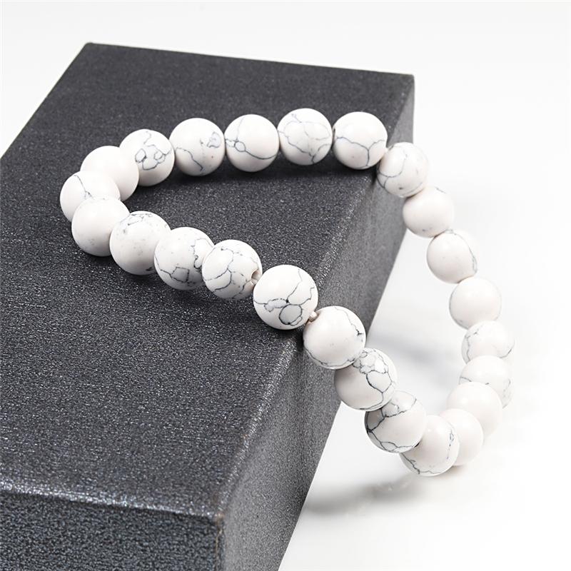 Charm Bracelet 6mm 8mm 10mm White Natural Stone Simple Women Men Elastic Strand Bracelets Meditation Prayer Jewelry Friend Gift