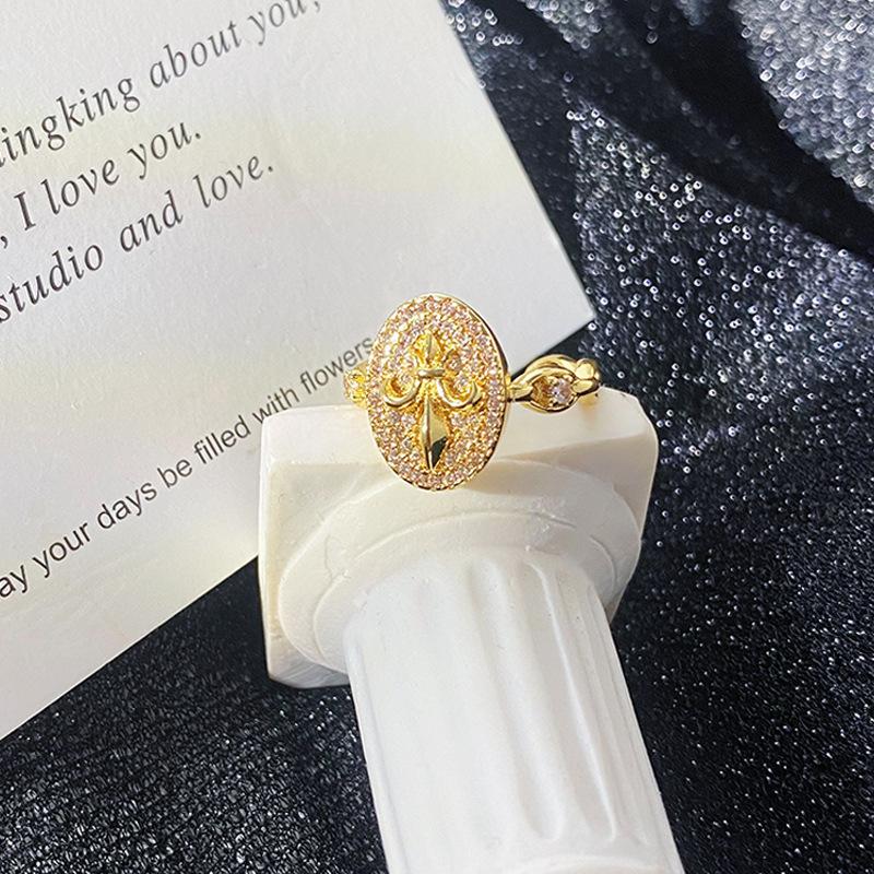 [Gilt Qi Jewelry] Medieval Vintage Full Of Diamonds Zircon Iris Retro Open Ring Personalized Ring Woman