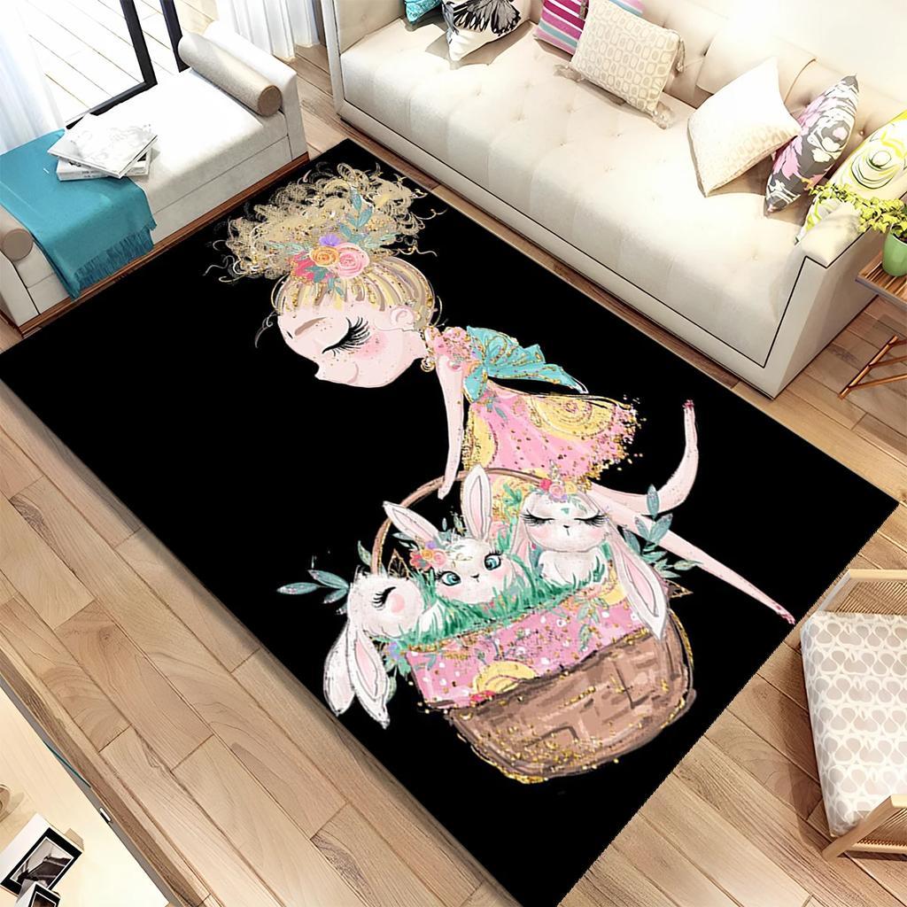 Cute Ballet Girl Ballerina Fairy Cartoon Area Rug,Carpet for Living Room Bedroom Sofa Doormat Decoration, Kid Non-slip Floor Mat