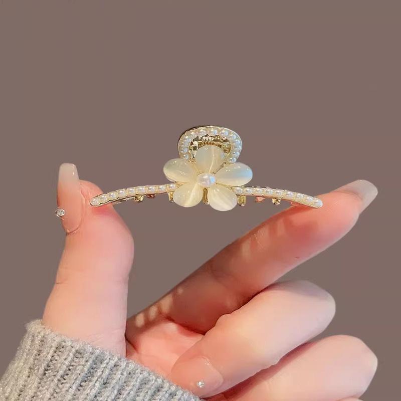 

Изысканная заколка для волос с бахромой из искусственного камня «кошачий глаз» в виде цветка - Маленький аксессуар принцессы для полусобранной прически золотой