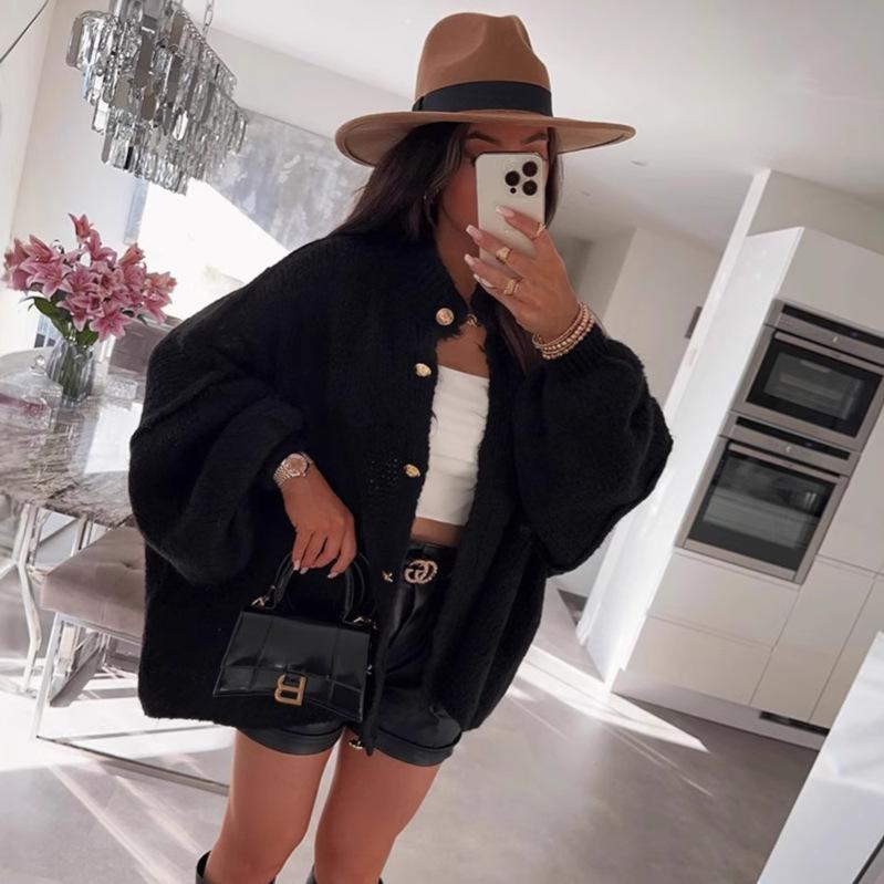 Cardigans Femininos Outono Manga Longa Tricô Botão Abertura Frontal Casaco Casual Outerwear Cardigans Grossos Femininos Gola Redonda Cardigans Suéteres