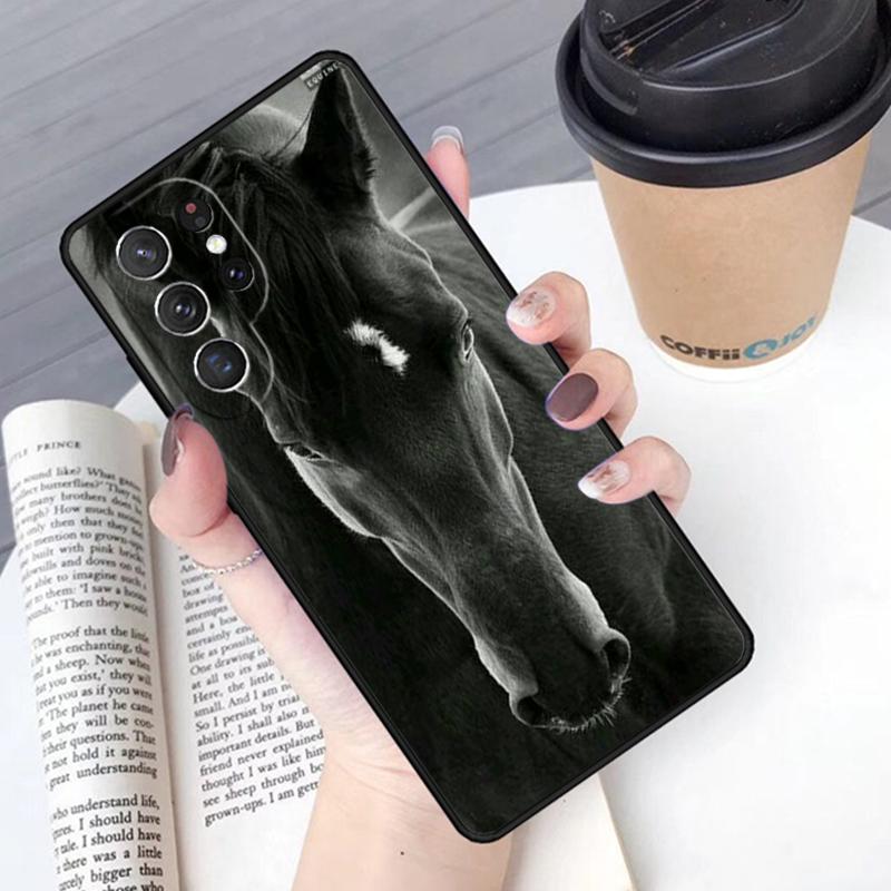 Schöne schwarze Pferd Handyhülle Cover Für Samsung Galaxy S24 S25 Ultra S21 S22 Ultra S10E Note 10 Plus Note 20 FE S23