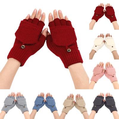 Striped Flip Wool Warm Gloves Half Finger Men's And Women's Student Writing Open-finger Knitted Gloves