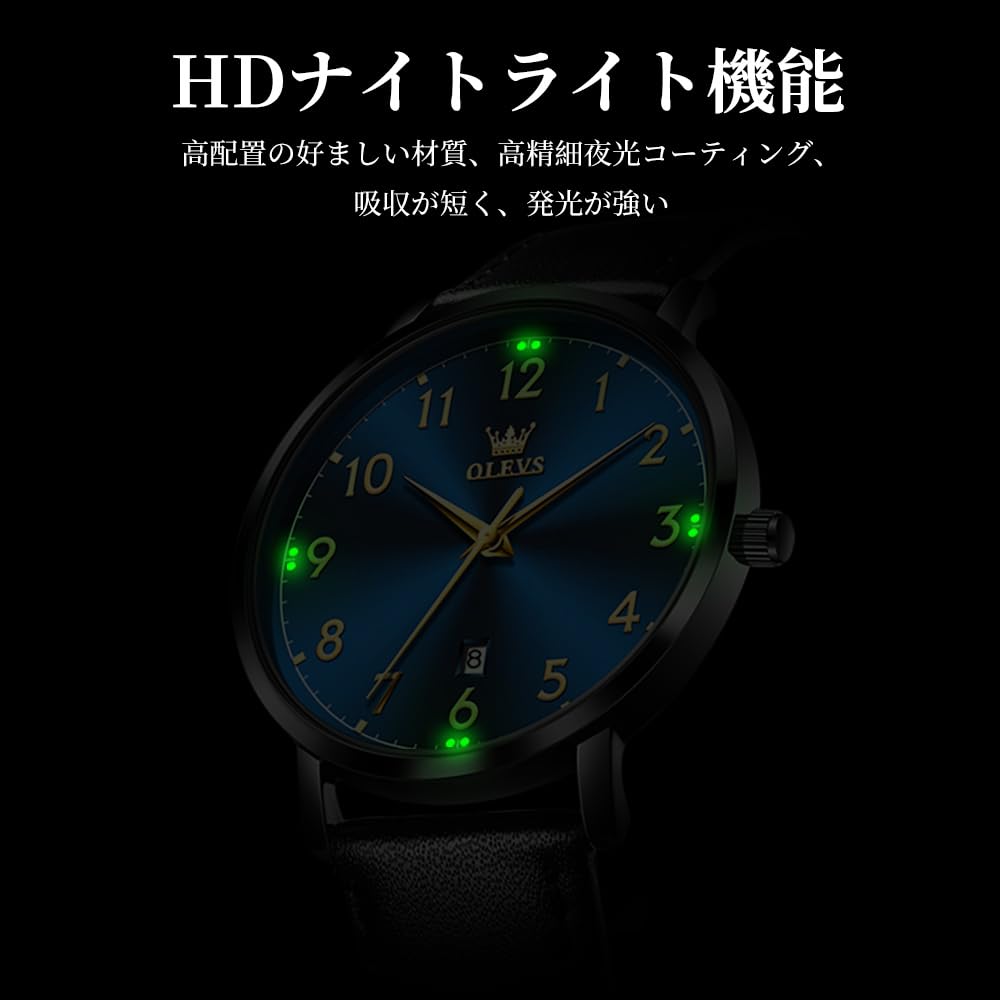 OLEVS Business Casual Watch with Roman Alphabet Waterproof and Luminous Black Leather Strap and Mesh Analog Quartz Date Perfect Gift for Men Men's