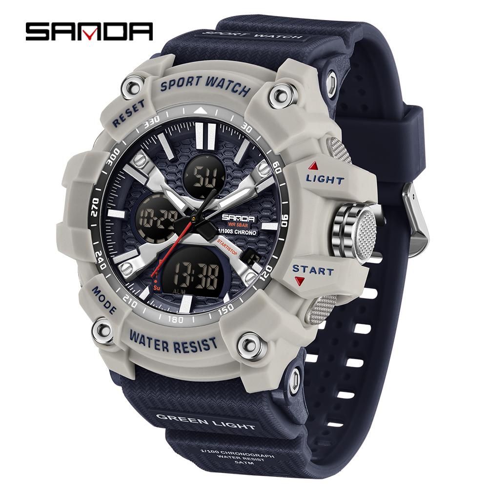 SANDA Fashion Men's Electronic Watch Multi Functional Outdoor Sports Waterproof Calendar Night Light LED Men's Watch