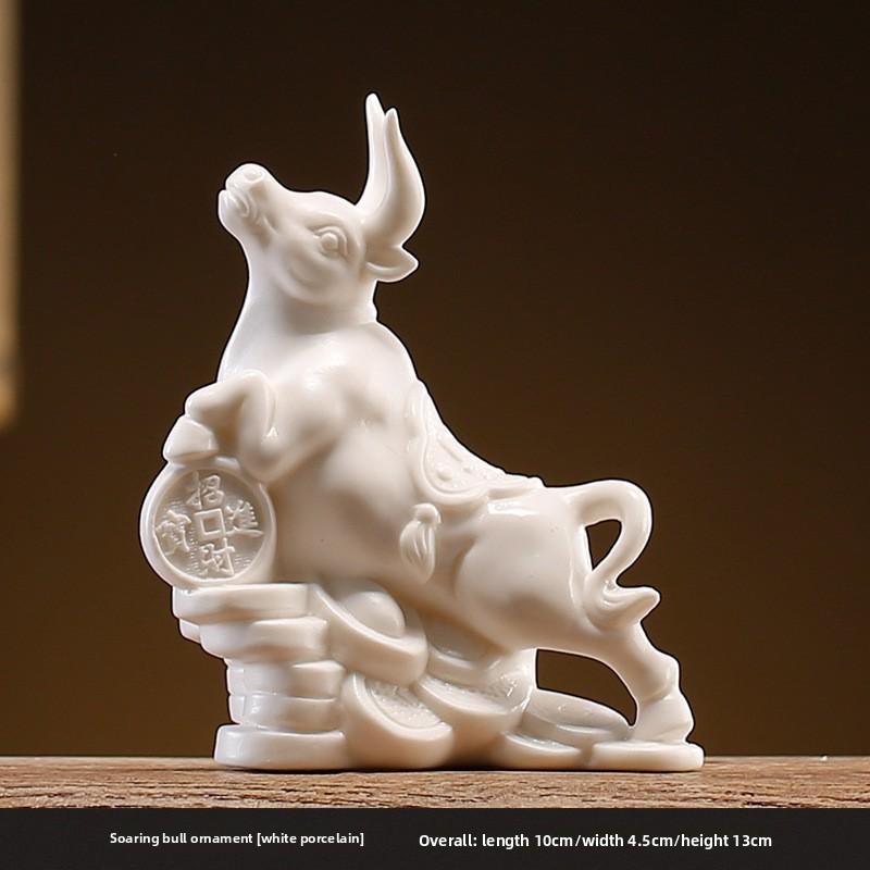 Feng Shui Wealth Ox Statue Ceramic Figurine Money Luck Charm for Home Office Desk Decor Bullish Vibe Gift for Career Success