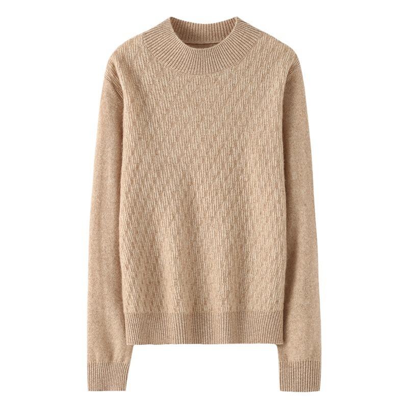 

Cashmere Sweater for Women In Autumn and Winter New Style for Back-neck Half High Neck Loose Long Sleeve Jacquard Base Sweater M