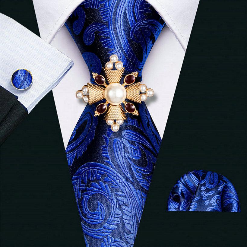 16 stiluri de cravată pentru bărbați, cu țesătură cachetadă, cu broșă de perle, set de butoni pentru nuntă